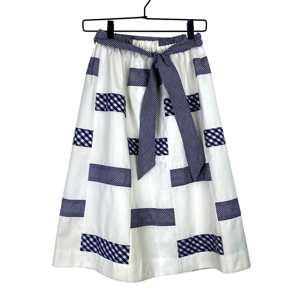 Vintage Surrey Patchwork Gingham Skirt Womens S Blue & White Prairiecore Cottage